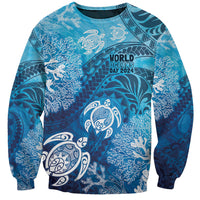 Hawaii World Ocean Day Sweatshirt Kakau Turtles LT7 Unisex Blue - Polynesian Pride