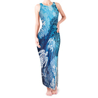 Hawaii World Ocean Day Tank Maxi Dress Kakau Turtles LT7 Women Blue - Polynesian Pride