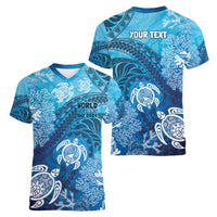 Hawaii World Ocean Day Women V-Neck T-Shirt Kakau Turtles