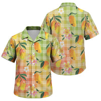 Aloha Hawaii Palaka Print Mango Plumeria Family Matching Long Sleeve Bodycon Dress and Hawaiian Shirt Tropical Vibes