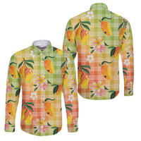 Aloha Hawaii Palaka Print Mango Plumeria Family Matching Off The Shoulder Long Sleeve Dress and Hawaiian Shirt Tropical Vibes