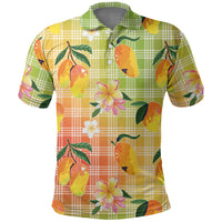 Aloha Hawaii Palaka Print Mango Plumeria Polo Shirt Tropical Vibes