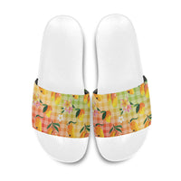 Aloha Hawaii Palaka Print Mango Plumeria Slide Sandals Tropical Vibes