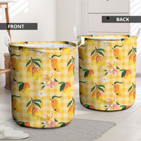 Aloha Hawaii Palaka Print Mango Plumeria Laundry Basket Fresh Lemon