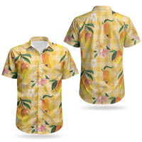 Aloha Hawaii Palaka Print Mango Plumeria Couples Matching Summer Maxi Dress and Hawaiian Shirt Fresh Lemon