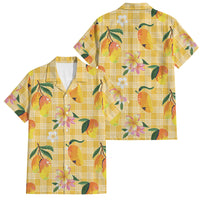 Aloha Hawaii Palaka Print Mango Plumeria Family Matching Long Sleeve Bodycon Dress and Hawaiian Shirt Fresh Lemon