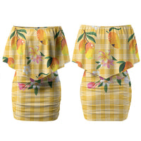 Aloha Hawaii Palaka Print Mango Plumeria Family Matching Off Shoulder Short Dress and Hawaiian Shirt Fresh Lemon LT7 Mom's Dress Yellow - Polynesian Pride