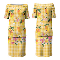 Aloha Hawaii Palaka Print Mango Plumeria Family Matching Puletasi and Hawaiian Shirt Fresh Lemon