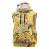 Aloha Hawaii Palaka Print Mango Plumeria Sleeveless Hoodie Fresh Lemon
