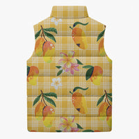 Aloha Hawaii Palaka Print Mango Plumeria Sleeveless Puffer Jacket Fresh Lemon