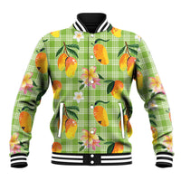 Aloha Hawaii Palaka Print Mango Plumeria Baseball Jacket Cool Mint