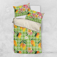 Aloha Hawaii Palaka Print Mango Plumeria Bedding Set Cool Mint