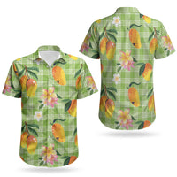 Aloha Hawaii Palaka Print Mango Plumeria Couples Matching Puletasi and Hawaiian Shirt Cool Mint