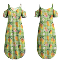 Aloha Hawaii Palaka Print Mango Plumeria Family Matching Summer Maxi Dress and Hawaiian Shirt Cool Mint