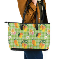 Aloha Hawaii Palaka Print Mango Plumeria Leather Tote Bag Cool Mint