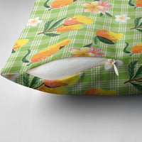 Aloha Hawaii Palaka Print Mango Plumeria Pillow Cover Cool Mint