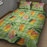 Aloha Hawaii Palaka Print Mango Plumeria Quilt Bed Set Cool Mint