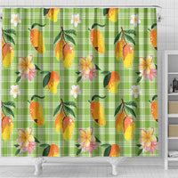 Aloha Hawaii Palaka Print Mango Plumeria Shower Curtain Cool Mint