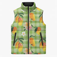 Aloha Hawaii Palaka Print Mango Plumeria Sleeveless Puffer Jacket Cool Mint