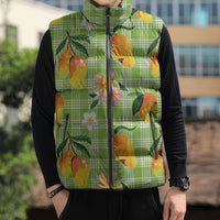 Aloha Hawaii Palaka Print Mango Plumeria Sleeveless Puffer Jacket Cool Mint