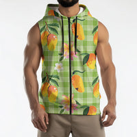 Aloha Hawaii Palaka Print Mango Plumeria Sleeveless Zip Hoodie Cool Mint