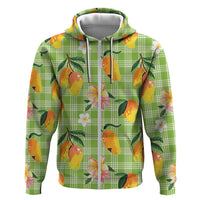Aloha Hawaii Palaka Print Mango Plumeria Zip Hoodie Cool Mint