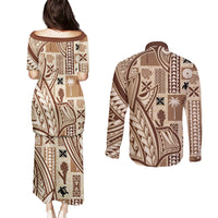 Samoa Tapa Couples Matching Puletasi Dress and Long Sleeve Button Shirt Siapo Mix Tatau Patterns LT7 - Polynesian Pride