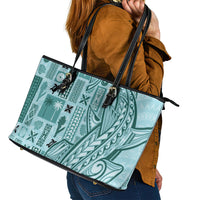 Samoa Tapa Leather Tote Bag Siapo Mix Tatau Patterns - Teal LT7 - Polynesian Pride