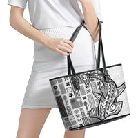 Samoa Tapa Leather Tote Bag Siapo Mix Tatau Patterns - White LT7 - Polynesian Pride