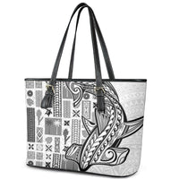 Samoa Tapa Leather Tote Bag Siapo Mix Tatau Patterns - White LT7 - Polynesian Pride