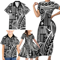 Samoa Tapa Family Matching Short Sleeve Bodycon Dress and Hawaiian Shirt Siapo Mix Tatau Patterns - Black LT7 - Polynesian Pride