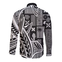 Samoa Tapa Long Sleeve Button Shirt Siapo Mix Tatau Patterns - Black LT7 - Polynesian Pride