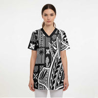 Samoa Tapa Scrub Top Siapo Mix Tatau Patterns - Black LT7 - Polynesian Pride