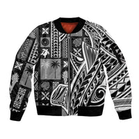 Samoa Tapa Sleeve Zip Bomber Jacket Siapo Mix Tatau Patterns - Black LT7 Unisex Black - Polynesian Pride