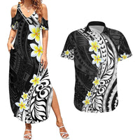 Hawaii Aloha Couples Matching Summer Maxi Dress and Hawaiian Shirt Plumeria Vintage - Black LT7 Black - Polynesian Pride