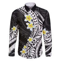 Hawaii Aloha Family Matching Long Sleeve Bodycon Dress and Hawaiian Shirt Plumeria Vintage - Black LT7 Dad's Shirt - Long Sleeve Black - Polynesian Pride