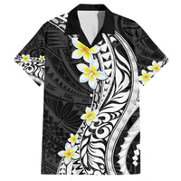 Hawaii Aloha Family Matching Off Shoulder Short Dress and Hawaiian Shirt Plumeria Vintage - Black LT7 Dad's Shirt - Short Sleeve Black - Polynesian Pride