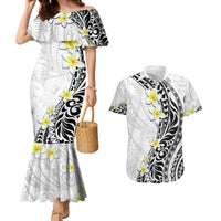 Hawaii Aloha Couples Matching Mermaid Dress and Hawaiian Shirt Plumeria Vintage - White LT7 White - Polynesian Pride