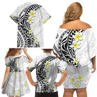 Hawaii Aloha Family Matching Off Shoulder Short Dress and Hawaiian Shirt Plumeria Vintage - White LT7 - Polynesian Pride