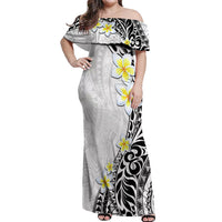 Hawaii Aloha Off Shoulder Maxi Dress Plumeria Vintage - White LT7 Women White - Polynesian Pride