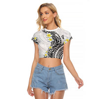 Hawaii Aloha Raglan Cropped T Shirt Plumeria Vintage - White LT7 Female White - Polynesian Pride