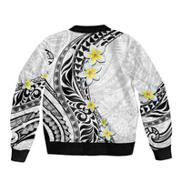 Hawaii Aloha Sleeve Zip Bomber Jacket Plumeria Vintage - White LT7 - Polynesian Pride