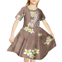 Hawaii Aloha Kid Short Sleeve Dress Plumeria Vintage - Brown LT7 - Polynesian Pride