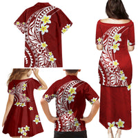 Hawaii Aloha Family Matching Puletasi Dress and Hawaiian Shirt Plumeria Vintage - Crimson LT7 - Polynesian Pride