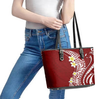 Hawaii Aloha Leather Tote Bag Plumeria Vintage - Crimson LT7 - Polynesian Pride