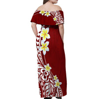 Hawaii Aloha Off Shoulder Maxi Dress Plumeria Vintage - Crimson LT7 - Polynesian Pride
