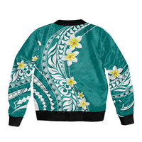 Hawaii Aloha Sleeve Zip Bomber Jacket Plumeria Vintage - Teal LT7 - Polynesian Pride
