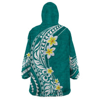 Hawaii Aloha Wearable Blanket Hoodie Plumeria Vintage - Teal LT7 - Polynesian Pride