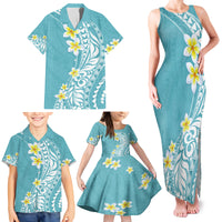 Hawaii Aloha Family Matching Tank Maxi Dress and Hawaiian Shirt Plumeria Vintage - Turquoise LT7 - Polynesian Pride