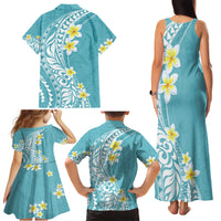 Hawaii Aloha Family Matching Tank Maxi Dress and Hawaiian Shirt Plumeria Vintage - Turquoise LT7 - Polynesian Pride